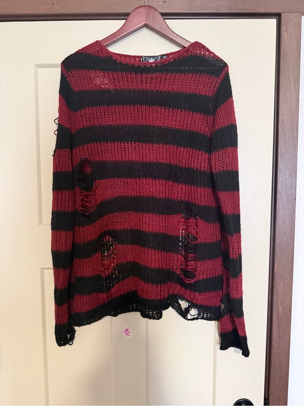 Killstar Red & Black Distressed Striped Scoop Neck Sweater